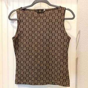 New Authentic Fendi Monogram Zucca Brown Designer Sleeveless Vintage Top 42 NWOT